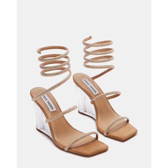 STEVE MADDEN Runway Rhinestone Lucite Wedges Sandals Sz 7.5 NEW New in box - Picture 2 of 4
